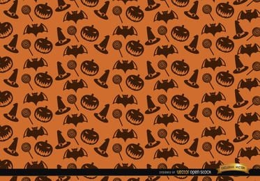 Morcegos doces de chapéu de textura de Halloween e fundo de abóbora assustador
