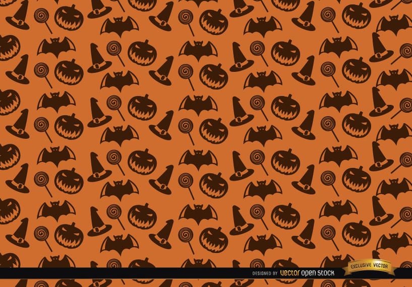 Halloween texture hat candy bats and creepy pumpkin background Halloween texture hat candy bats and creepy pumpkin background