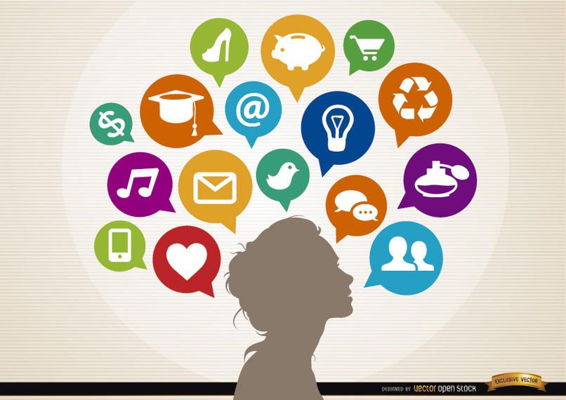Mujer ideas infografía concepto de nubes sociales Mujer ideas infografía concepto de nubes sociales