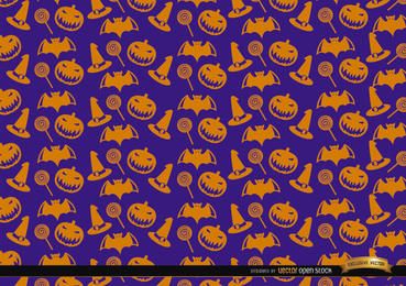 Textura de objetos de Halloween em laranja em fundo roxo