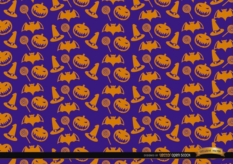 Orange Halloween objects texture on purple background Orange Halloween objects texture on purple background