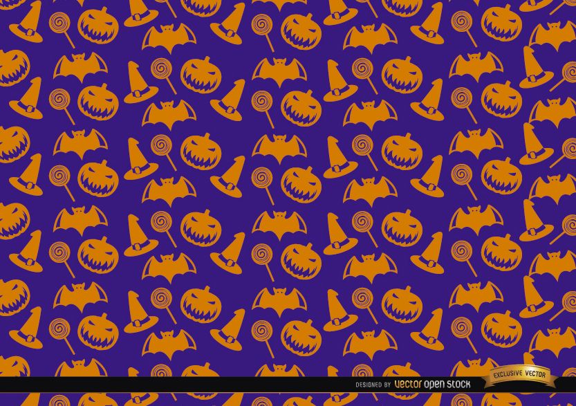 Orange Halloween objects texture on purple background