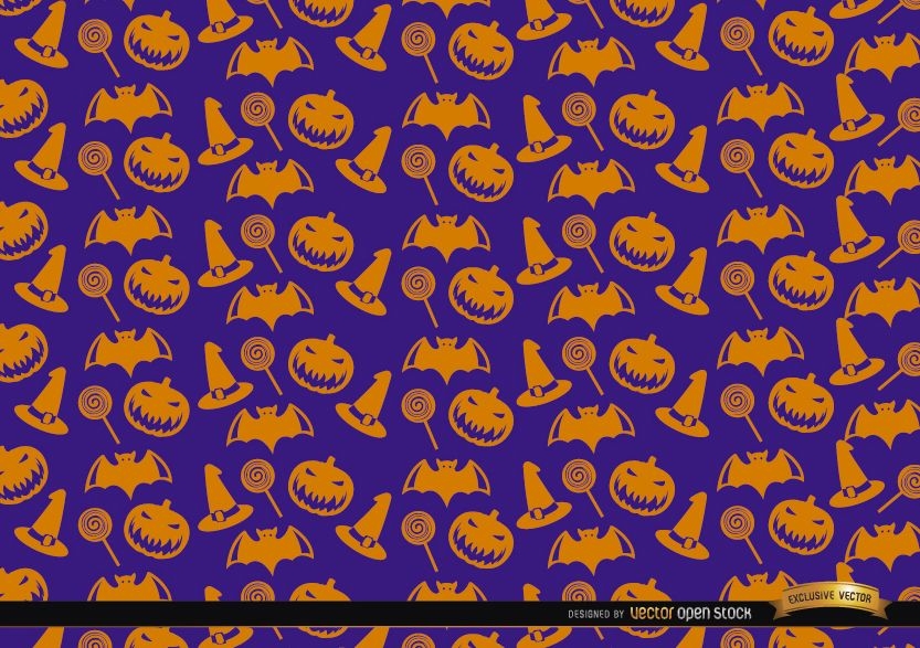Orange Halloween Objekte Textur auf lila Hintergrund