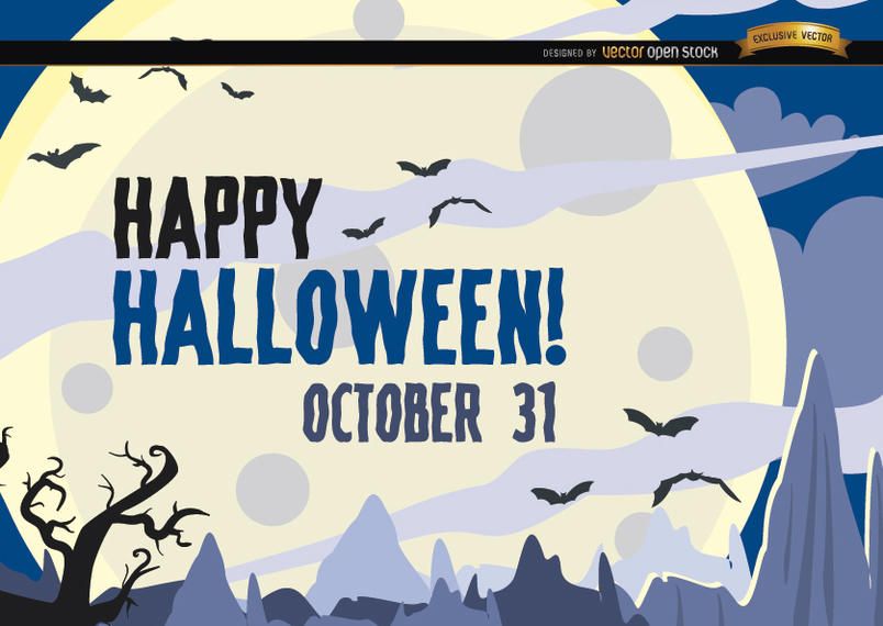 Hunted Halloween poster bats flying over moon Hunted Halloween poster bats flying over moon