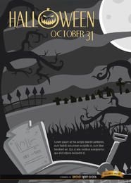 Creepy Halloween Night Graveyard & Crooked Trees Background