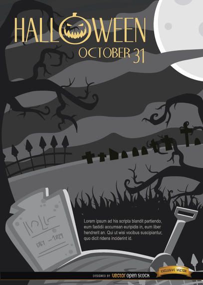 Creepy Halloween Night Graveyard & Crooked Trees Background Creepy Halloween Night Graveyard & Crooked Trees Background