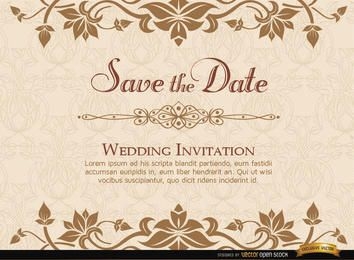 Golden Floral Wedding Invitation Template