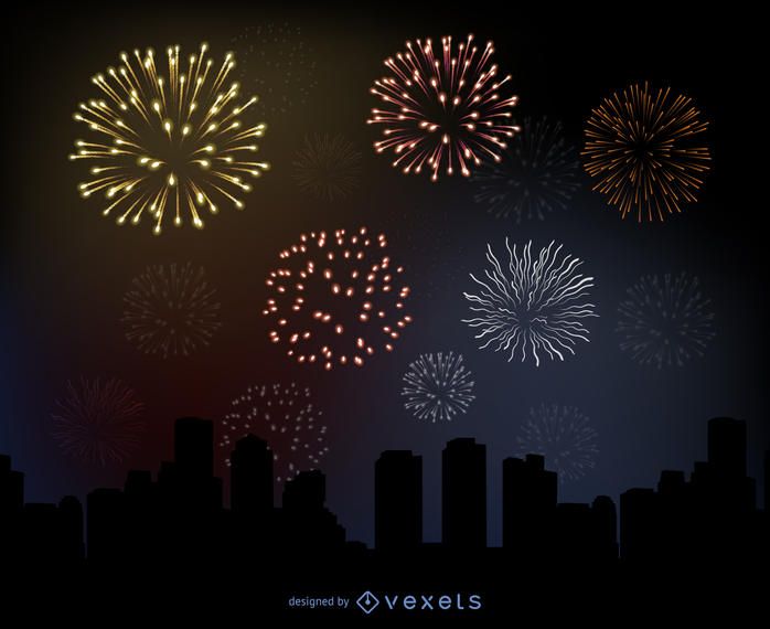 Glowing Firework over a City Glowing Firework over a City