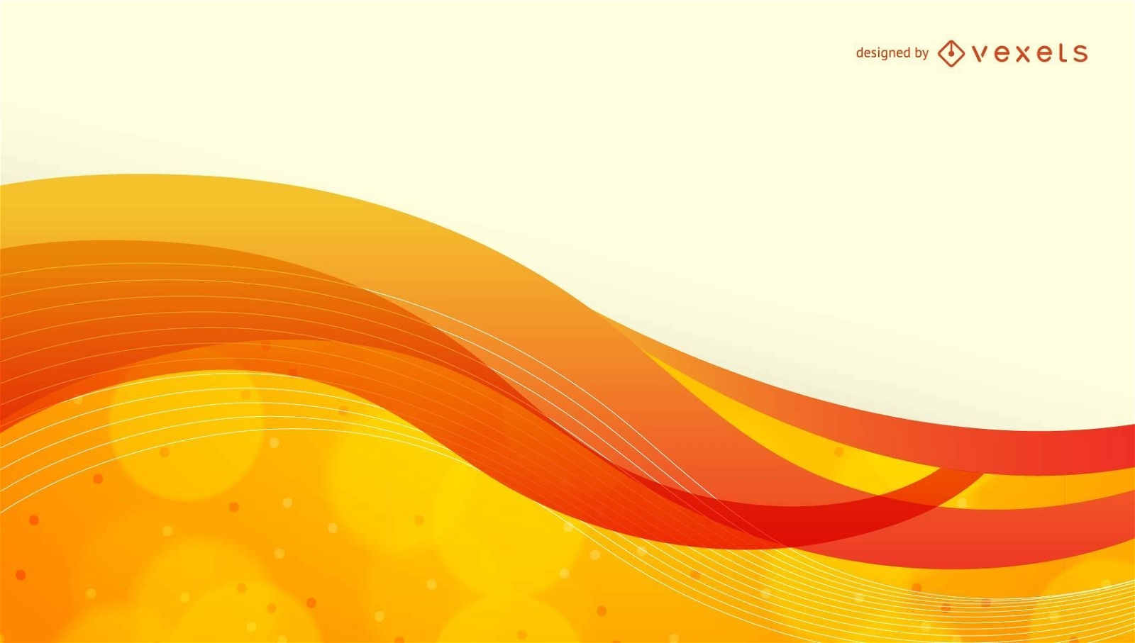 Waving Orange Curves & Bubbles Abstract Background