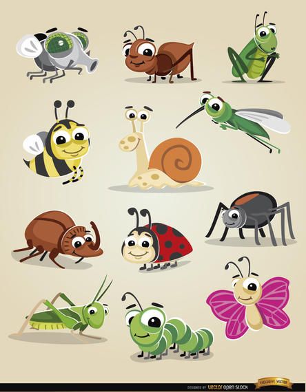 Conjunto de iconos de bichos de dibujos animados Conjunto de iconos de bichos de dibujos animados
