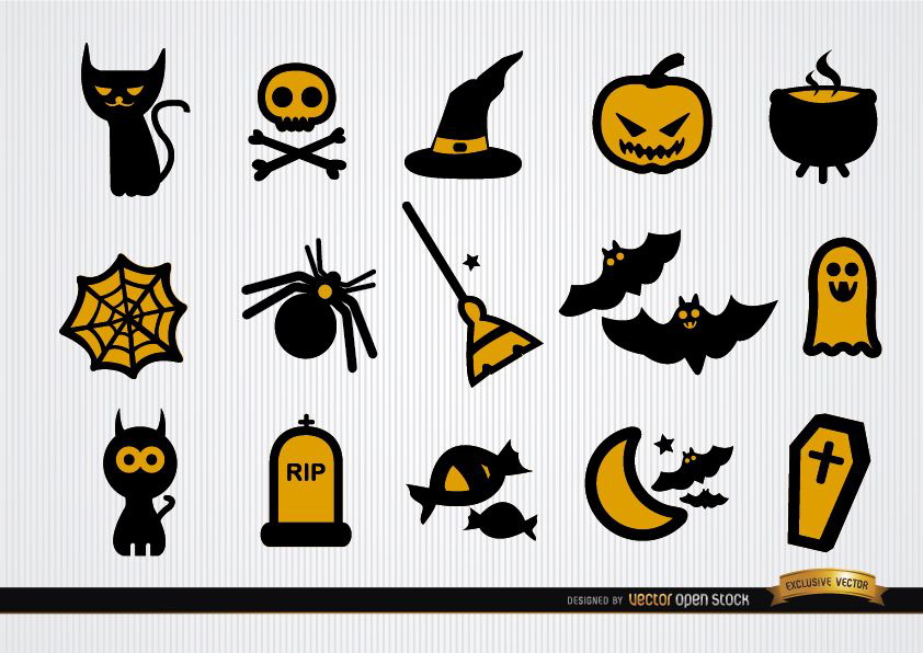 Funny Halloween icons set