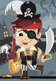 Fantasia de pirata infantil de desenho animado de Halloween