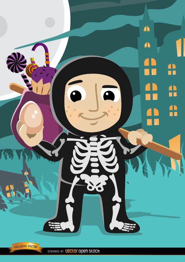 Traje de esqueleto infantil de Halloween