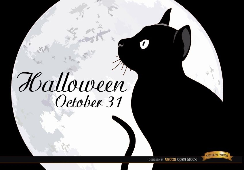 ilustração de gato de lua cheia de dia das bruxas