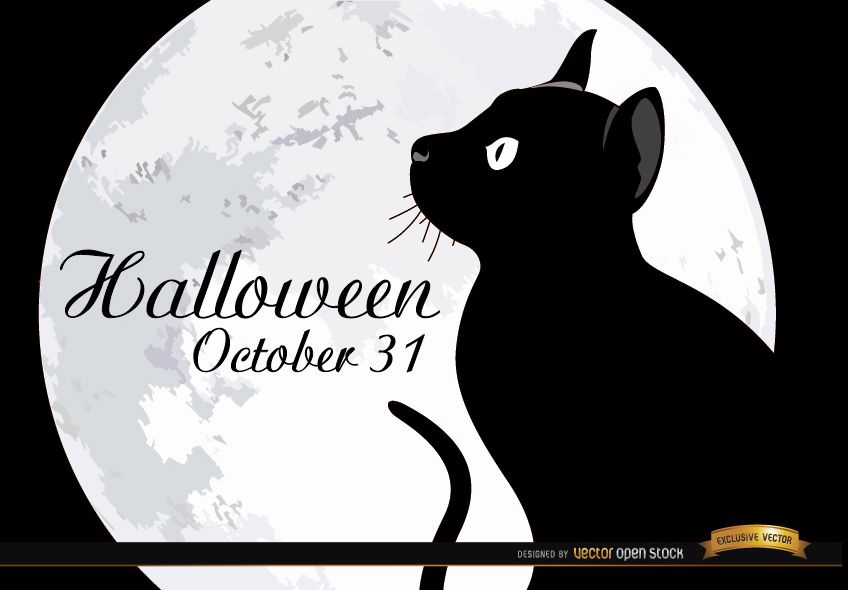 Ilustración de gato de luna llena de halloween