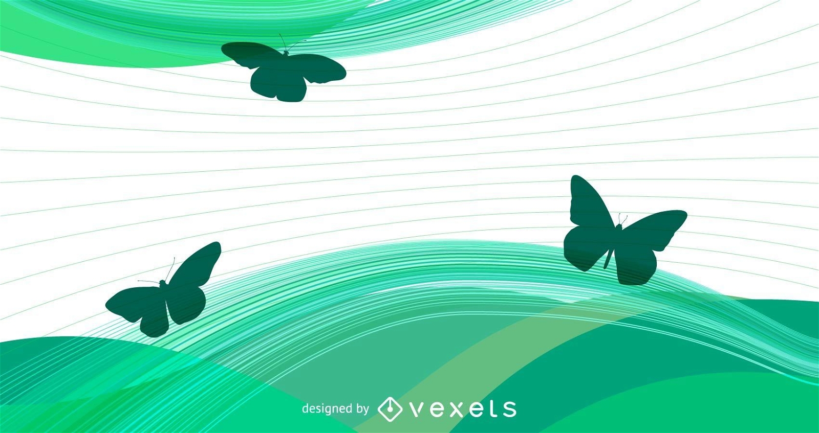 Green Waves & Spiral Lines with Butterflies