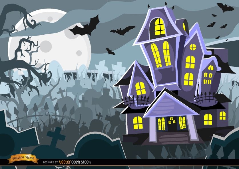 Halloween Haunted mansion graveyard background