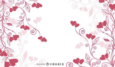 Swirling Floral & Heart Flat Red Background Swirling Floral & Heart Flat Red Background