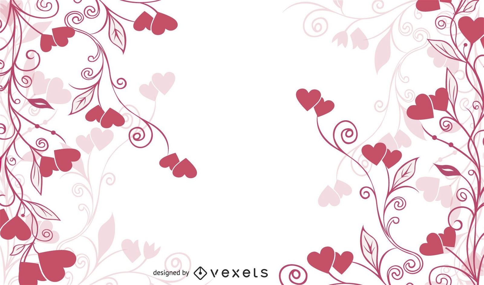 Swirling Floral & Heart Flat Red Background
