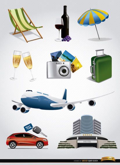 9 Vacation tourism elements set 9 Vacation tourism elements set