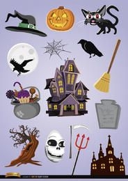 15 elementos de desenho animado de terror de Halloween