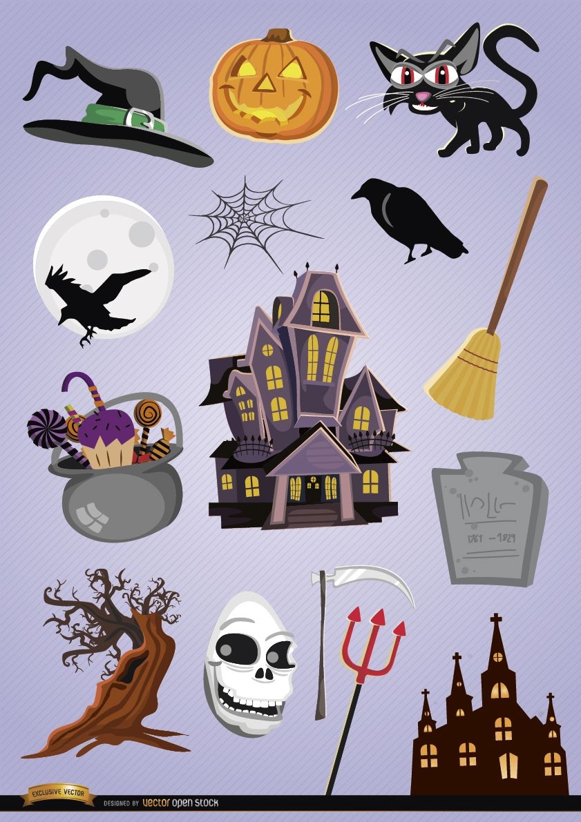 15 elementos de dibujos animados de Halloween de terror