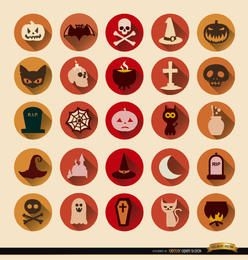 25 ícones redondos do Terror Halloween