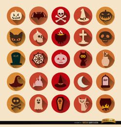 25 iconos redondos de terror Halloween