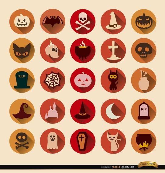 Download 25 Terror Halloween round icons - Vector download