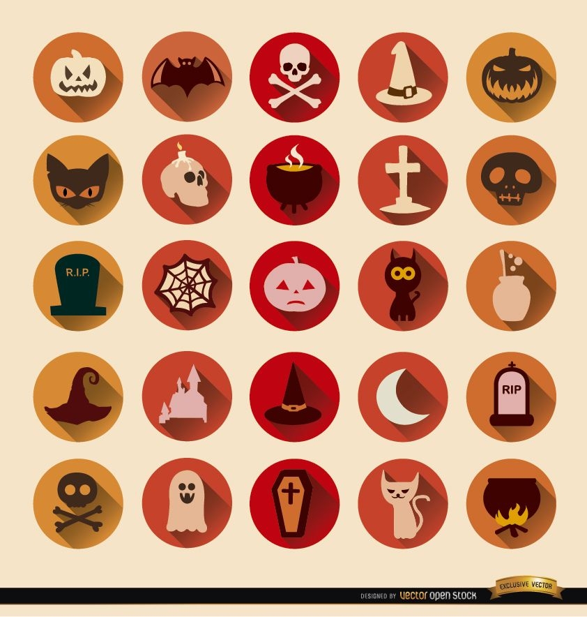 25 iconos redondos de terror Halloween
