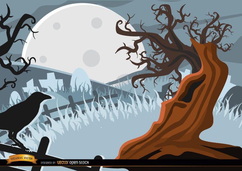 Fondo espeluznante de cuervo y arbol Fondo espeluznante de cuervo y arbol