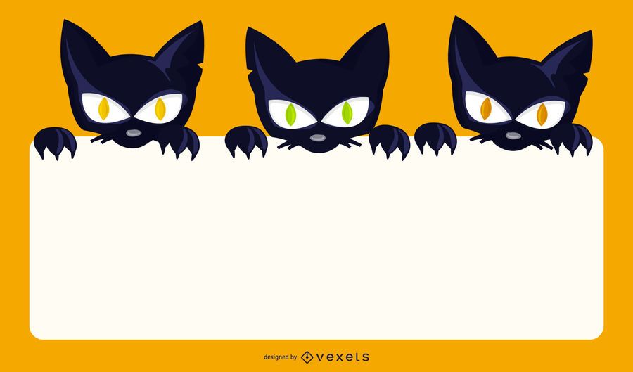 Gatos espeluznantes de Halloween con banner en blanco Gatos espeluznantes de Halloween con banner en blanco