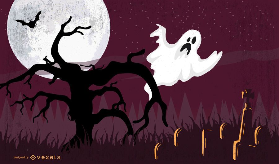 Halloween Poster with Ghost on Dead Tree Halloween Poster with Ghost on Dead Tree
