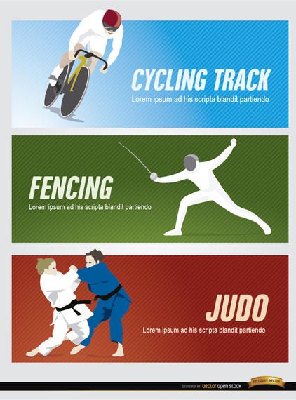 Cycling, fencing, judo sport headers Cycling, fencing, judo sport headers