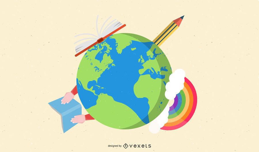Planeta Verde com Lápis e Livro ao Redor Planeta Verde com Lápis e Livro ao Redor