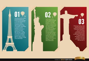 France USA Brazil Landmarks cards