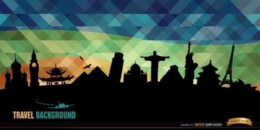 World monuments silhouettes background