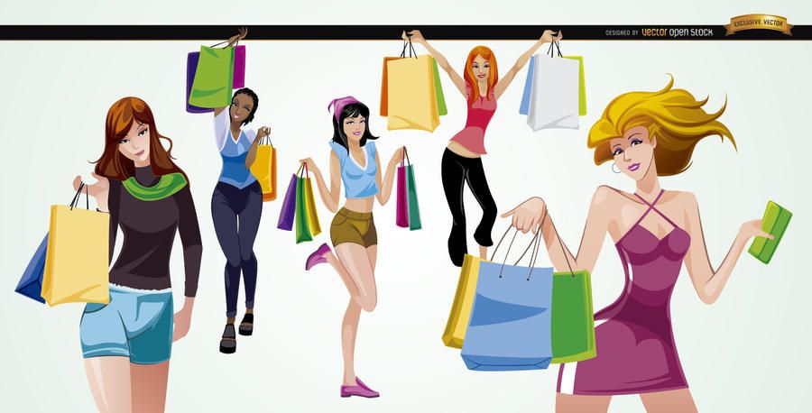 5 Girls with shopping bags 5 Girls with shopping bags