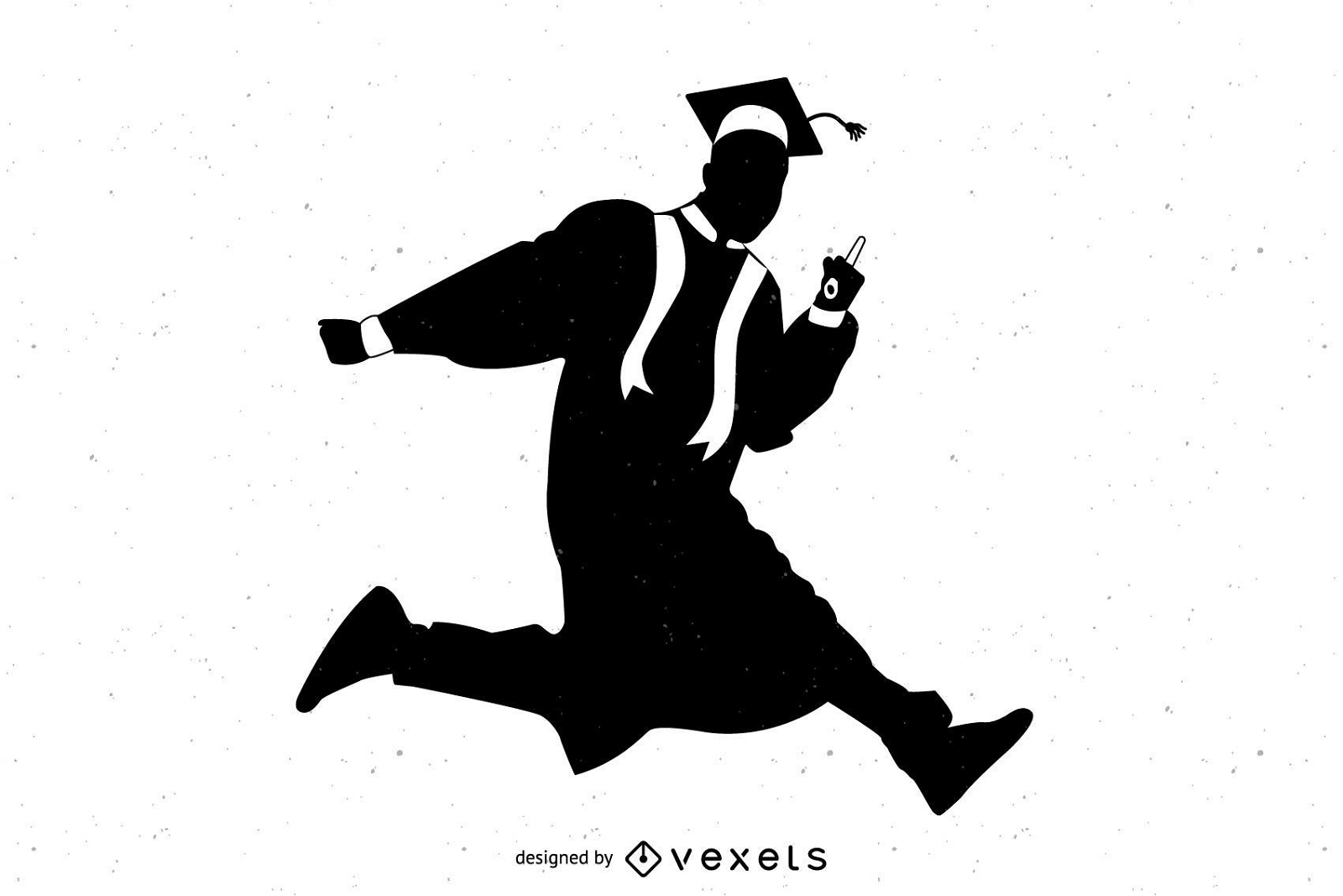 Silhueta de pós-graduação feliz pulando no ar