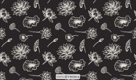Vintage Brown Flower Seamless Pattern on Black