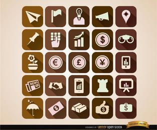 Conjunto de ícones quadrados de negócios
