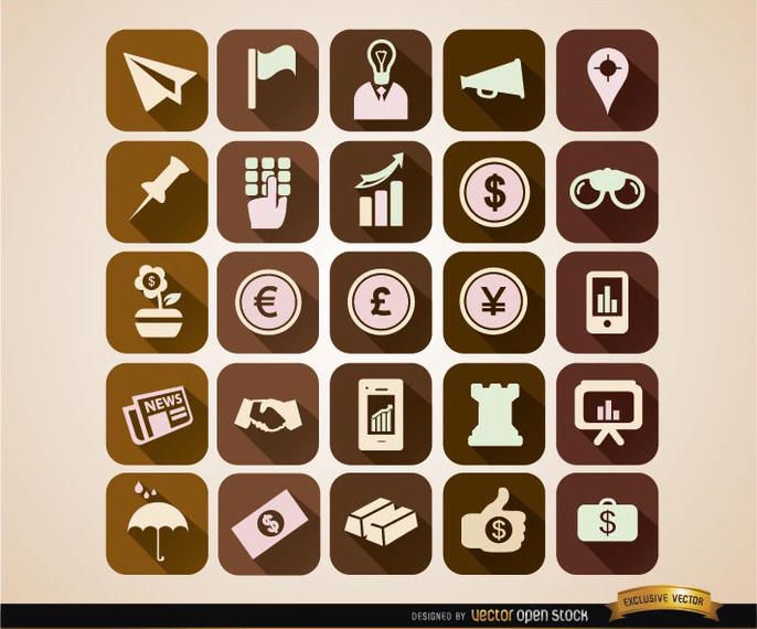 Squared business icons set Squared business icons set