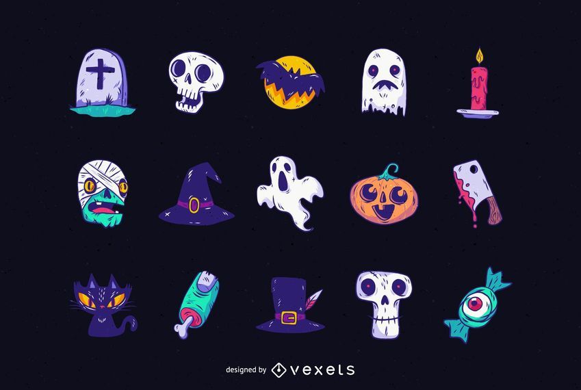 Pacote de Objetos de Halloween Fofo Caçado Pacote de Objetos de Halloween Fofo Caçado