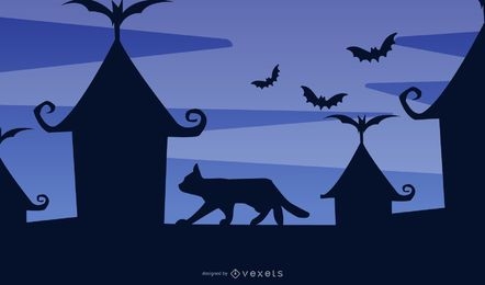 Cat on the Rooftop Silhouette Design 