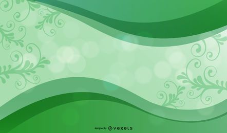 Fondo de marco de curva verde con flores y bokeh