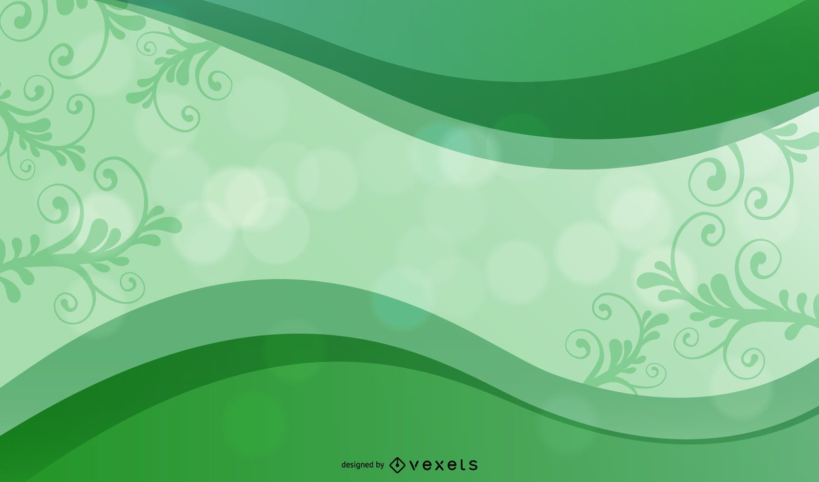 Green Curve Frame Background With Floral & Bokeh - Vector Download