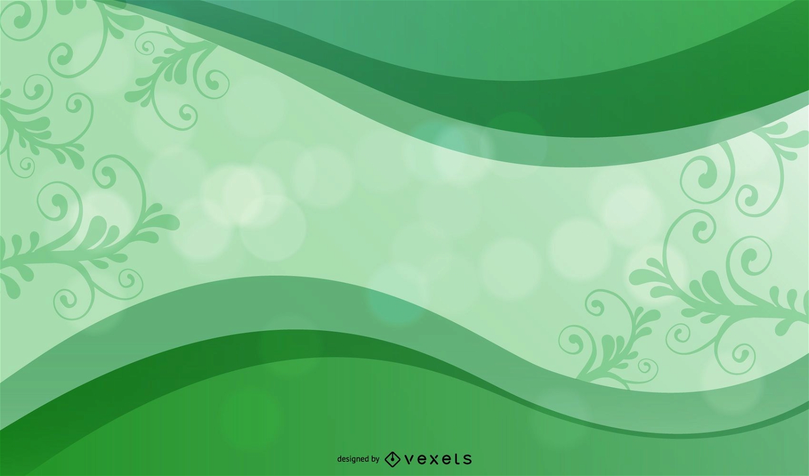 Green Curve Frame Background with Floral & Bokeh