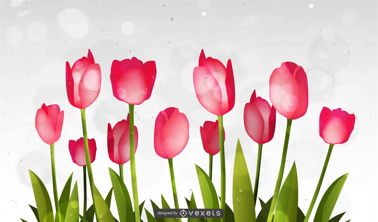 Tulipa abstrata fluorescente e fundo de c?rculos Bokeh