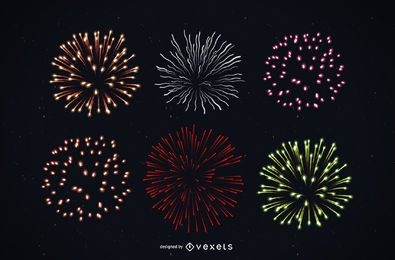 Pacote de fogos de artifício detalhado colorido brilhante