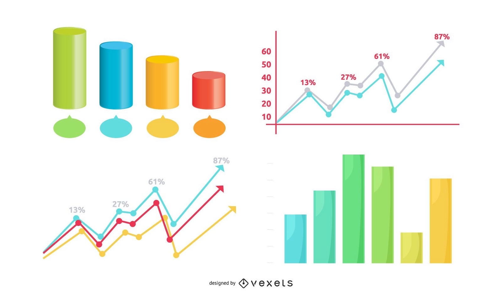 Conjunto de infografía de gráficos estadísticos creativos